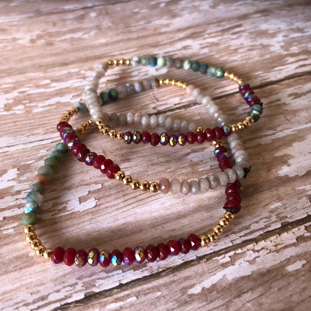 Elegant Multi-Color Beaded Stretchy Bracelet Set of 3